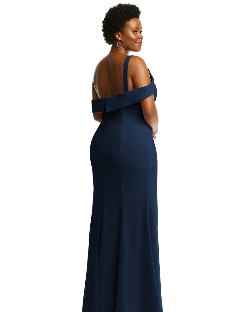 One Shoulder Draped Cuff Maxi Dress with Front Slit Midnight Navy